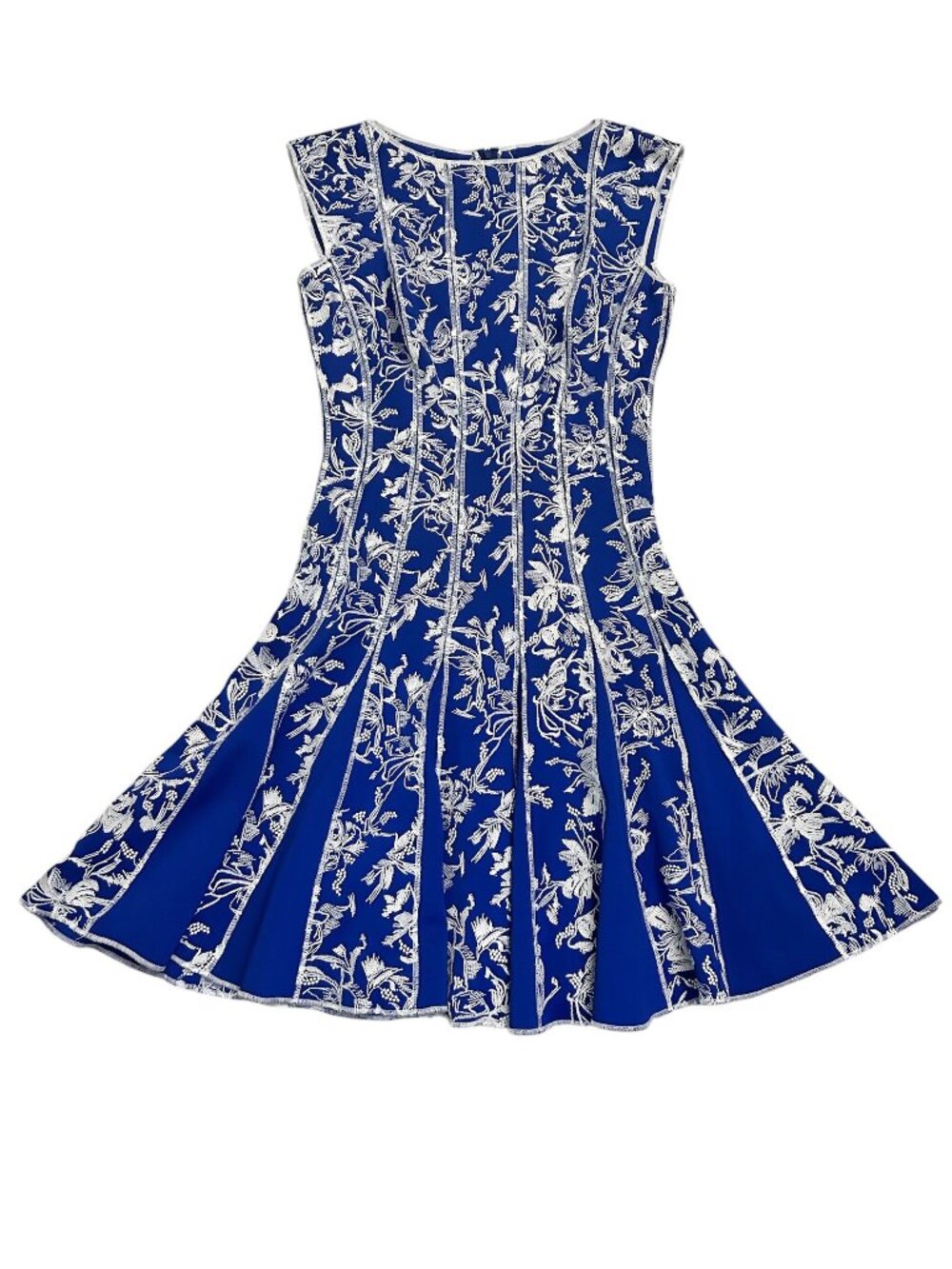 TADASHI SHOJI Size M Medium Royal Blue Floral Embroidery A-Line Sleeveless Dress